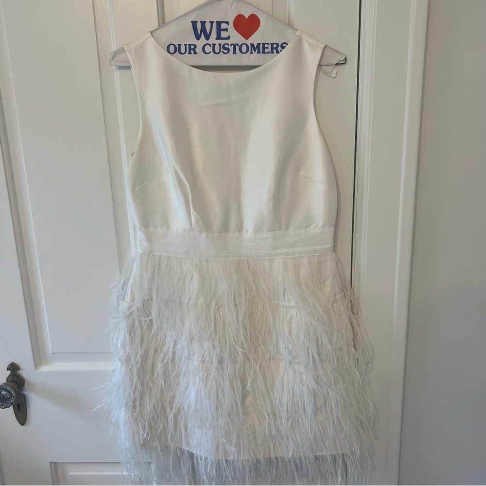 Sail to Sable white mini feather dress
